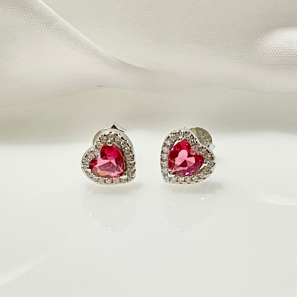 Aretes Plata Corazón Rojo Amor 8MM | Nicola Joyería 