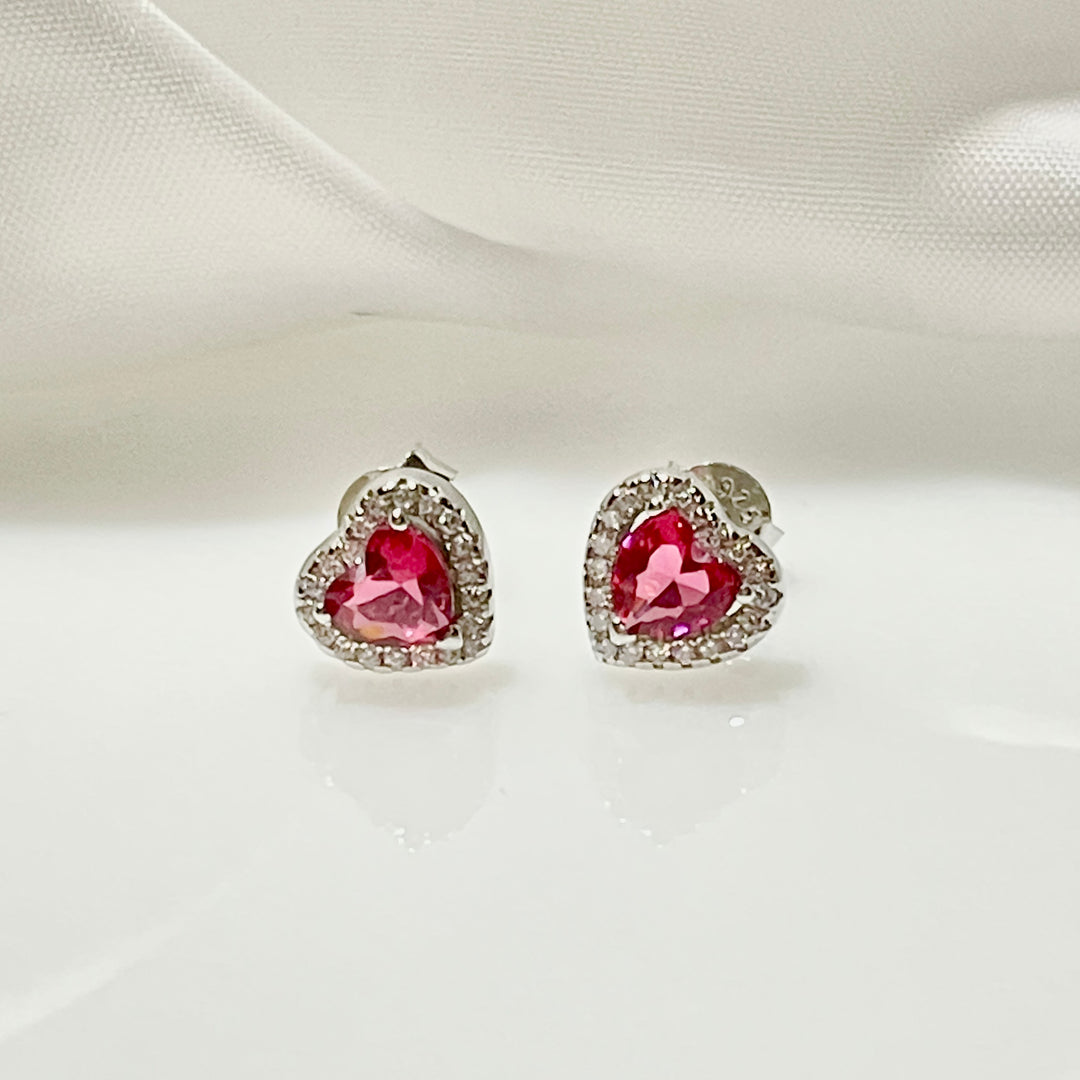 Aretes Plata Corazón Rojo Amor 8MM | Nicola Joyería 