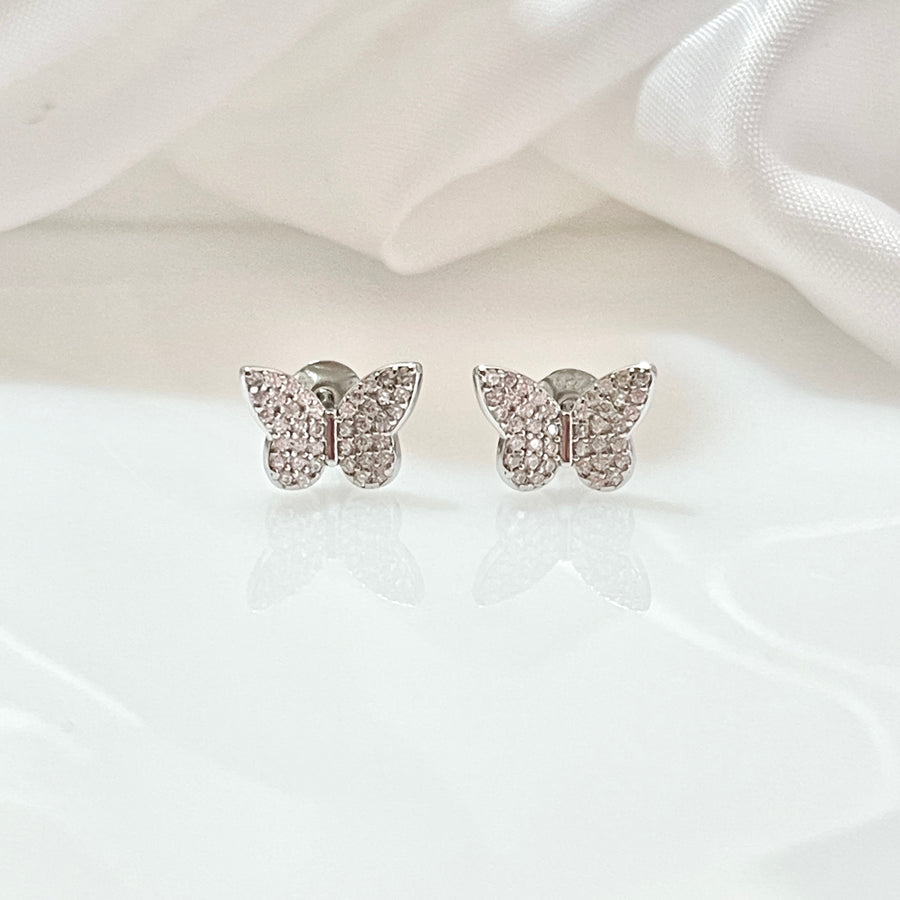 Aretes Plata Mariposa Brillante 10MM | Nicola Joyería 