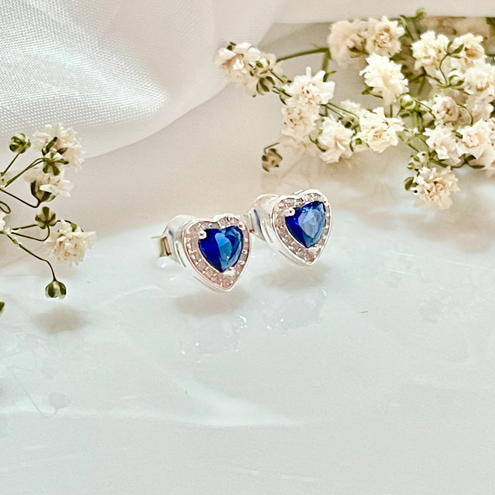 Aretes de Plata Corazones de Circonita Azul | Plata 925