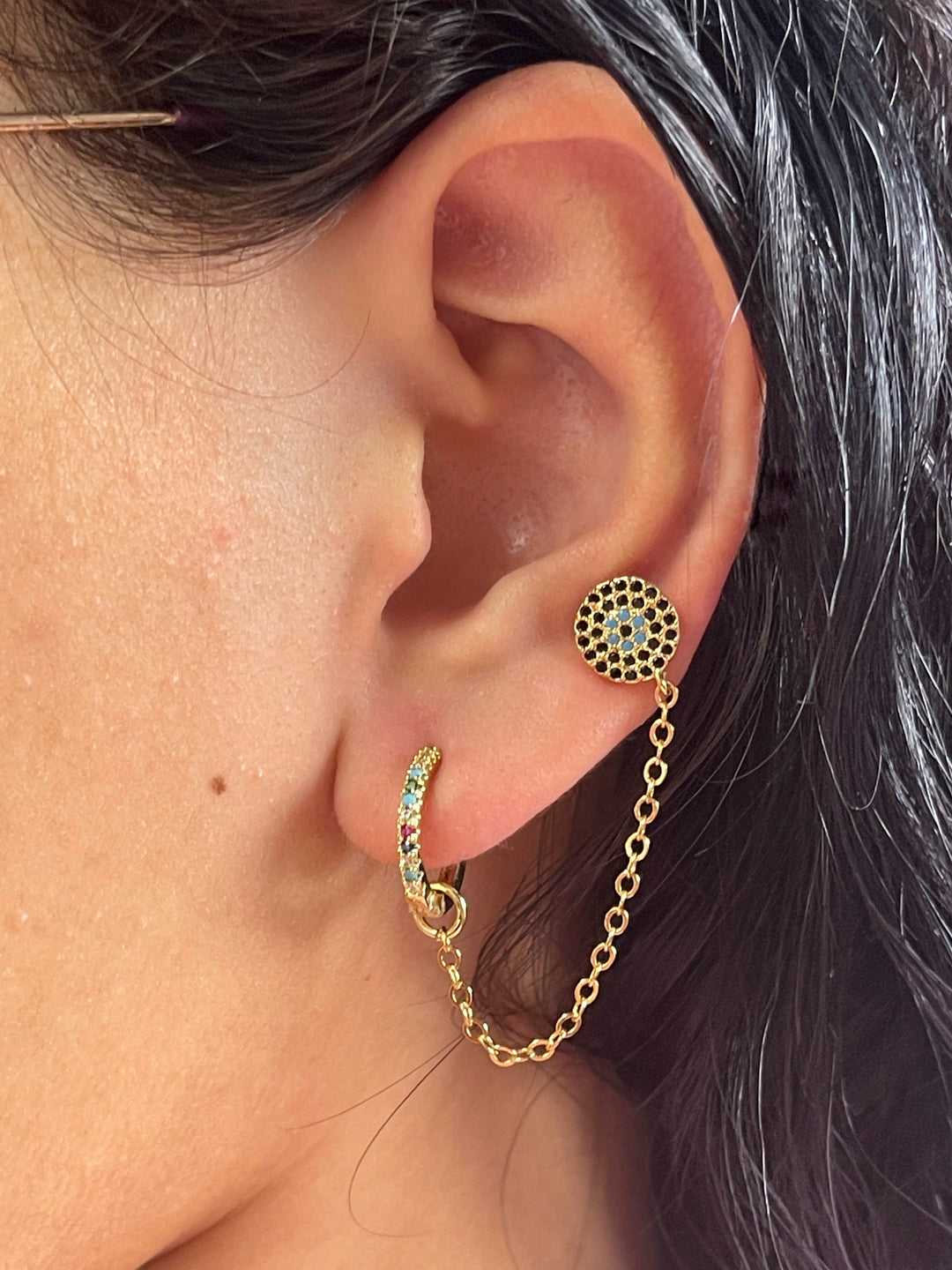 Huggies de Acero 🔵círculo Azul con celeste | Nicola Joyeria 