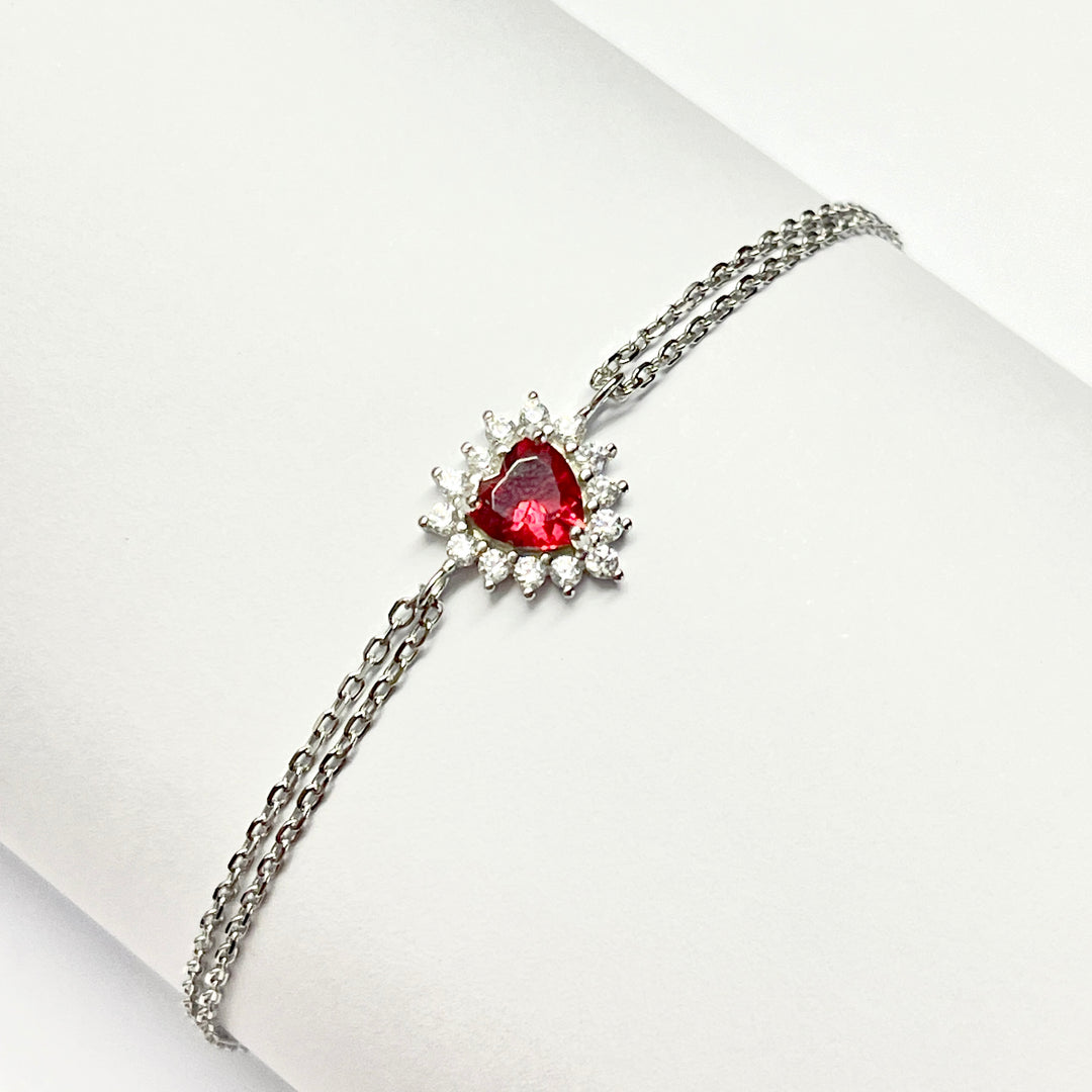 Pulsera Plata ❤️Corazón Rojo Vivo