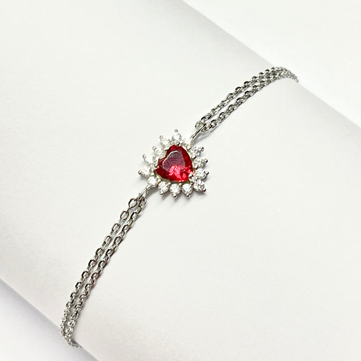 Pulsera Plata ❤️Corazón Rojo Vivo
