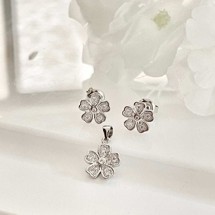 Juego Plata 🌸 Flor Grande | Nicola Joyería 