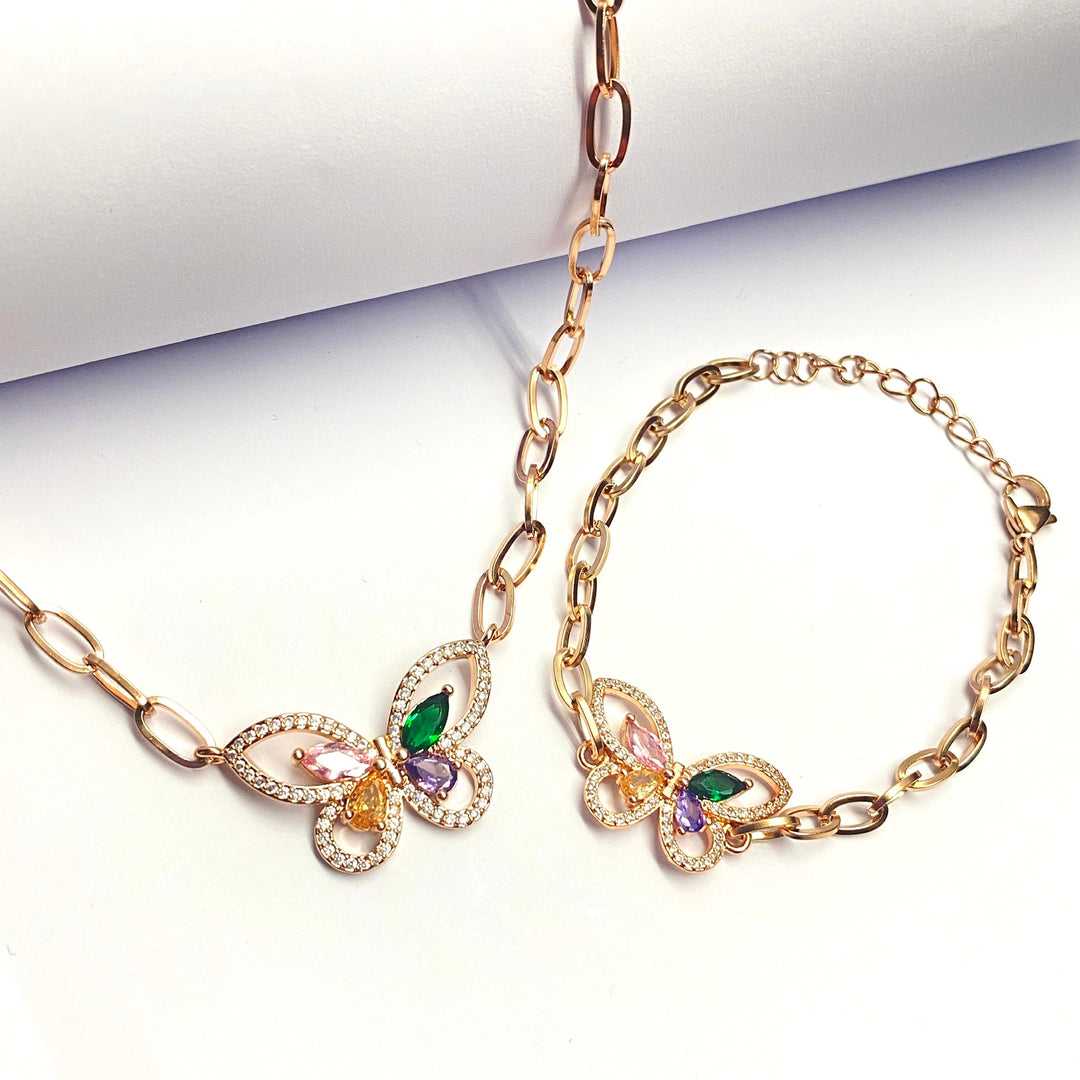 Collar y Pulsera Mariposa 🦋 Oro Rosa