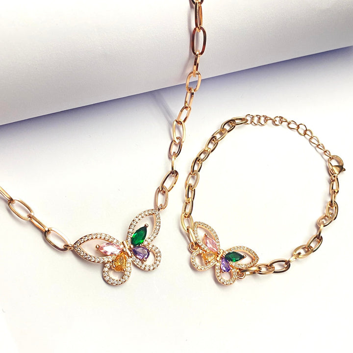 Collar y Pulsera Mariposa 🦋 Oro Rosa