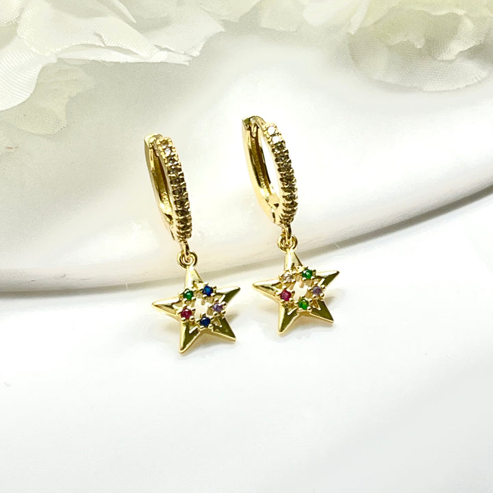 Huggies de Acero 🌟Estrella Puntos colores | Nicola Joyeria 