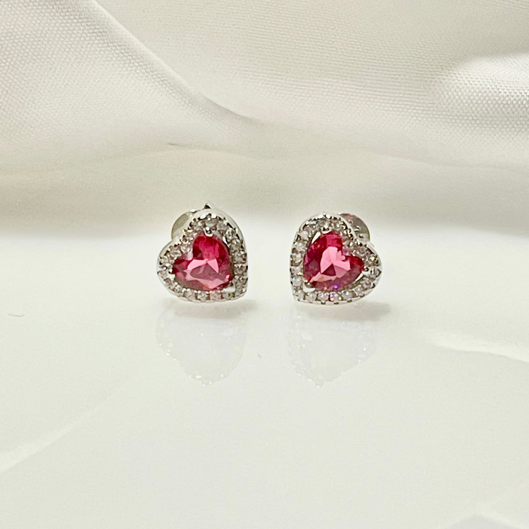 Aretes Plata Corazón Rojo Amor 8MM | Nicola Joyería 