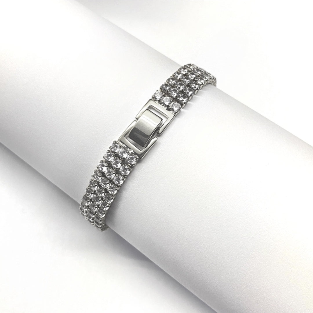 Pulsera Acero Circonias Tres Filas