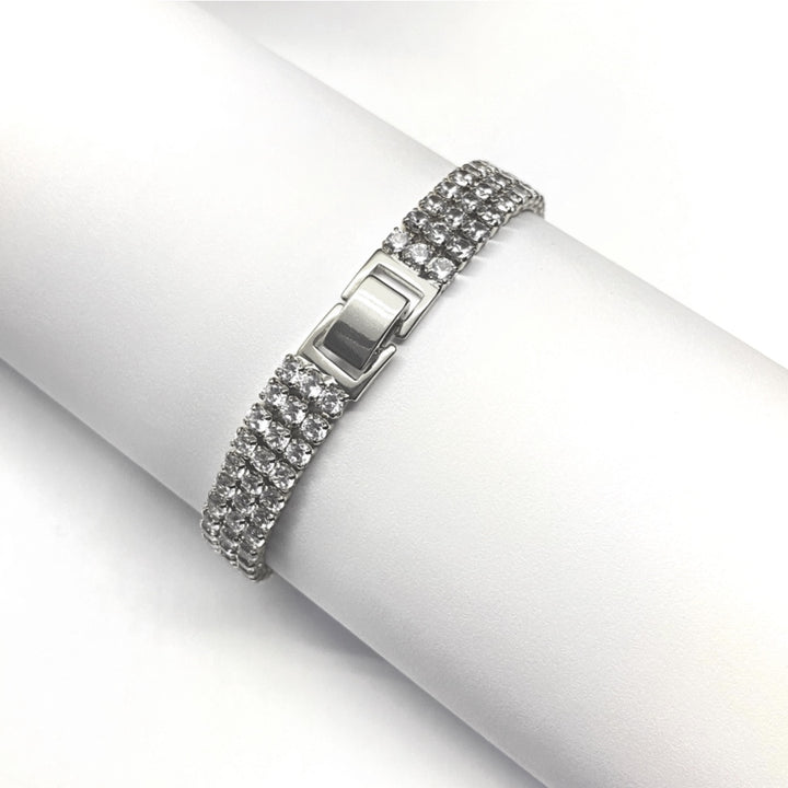 Pulsera Acero Circonias Tres Filas