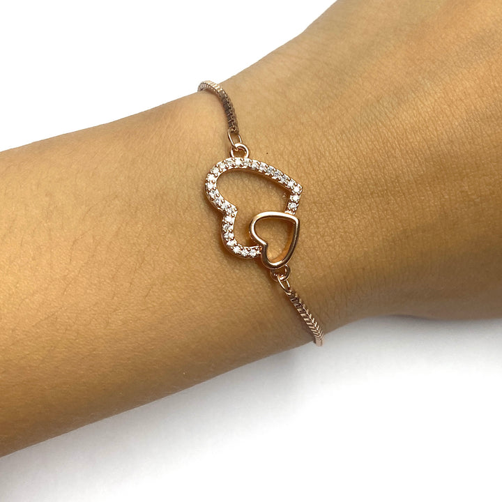 Pulsera Acero 💕 Corazón Oro Rosa
