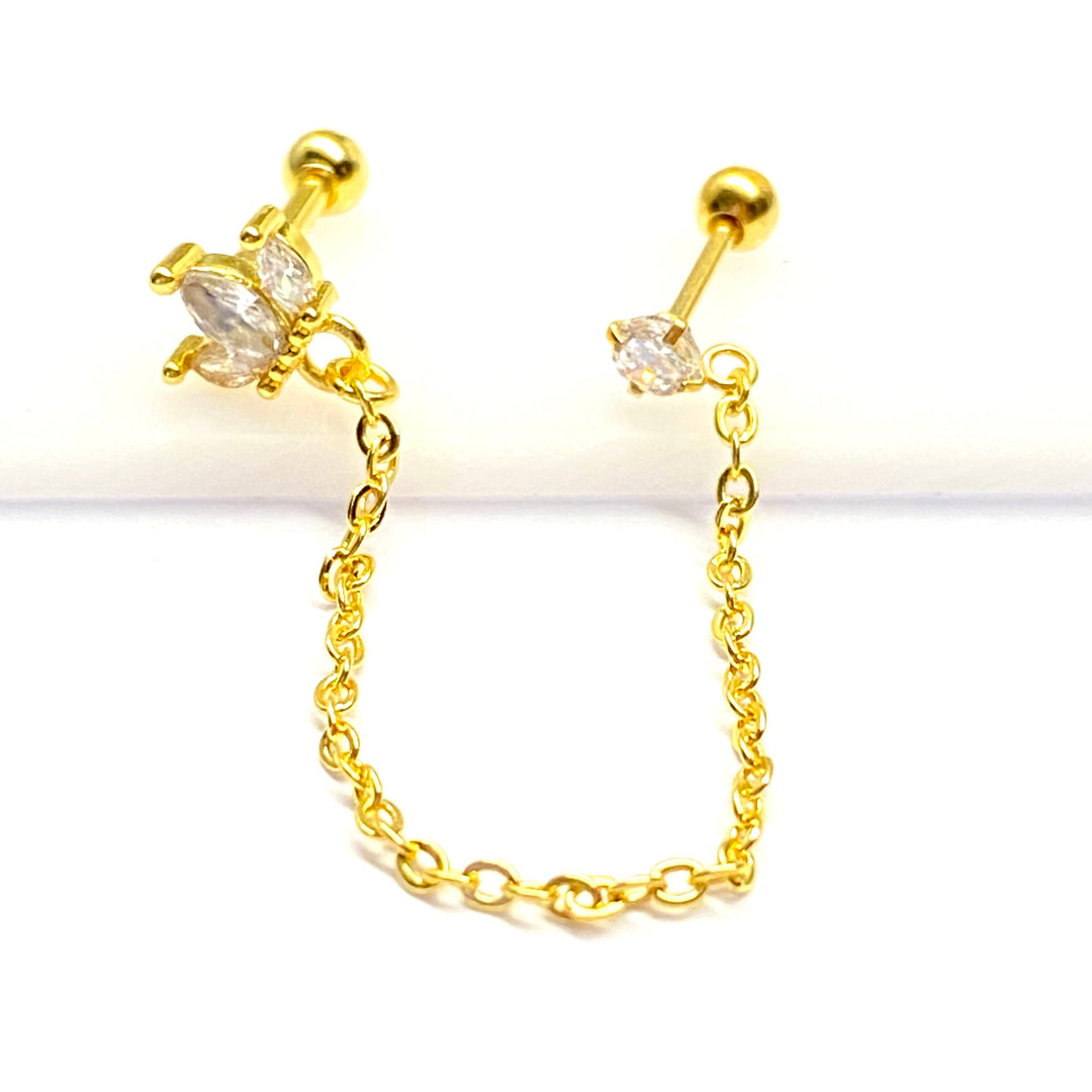 Arete Quirúrgico 🧡 Pétalo Dorado Con Cadena