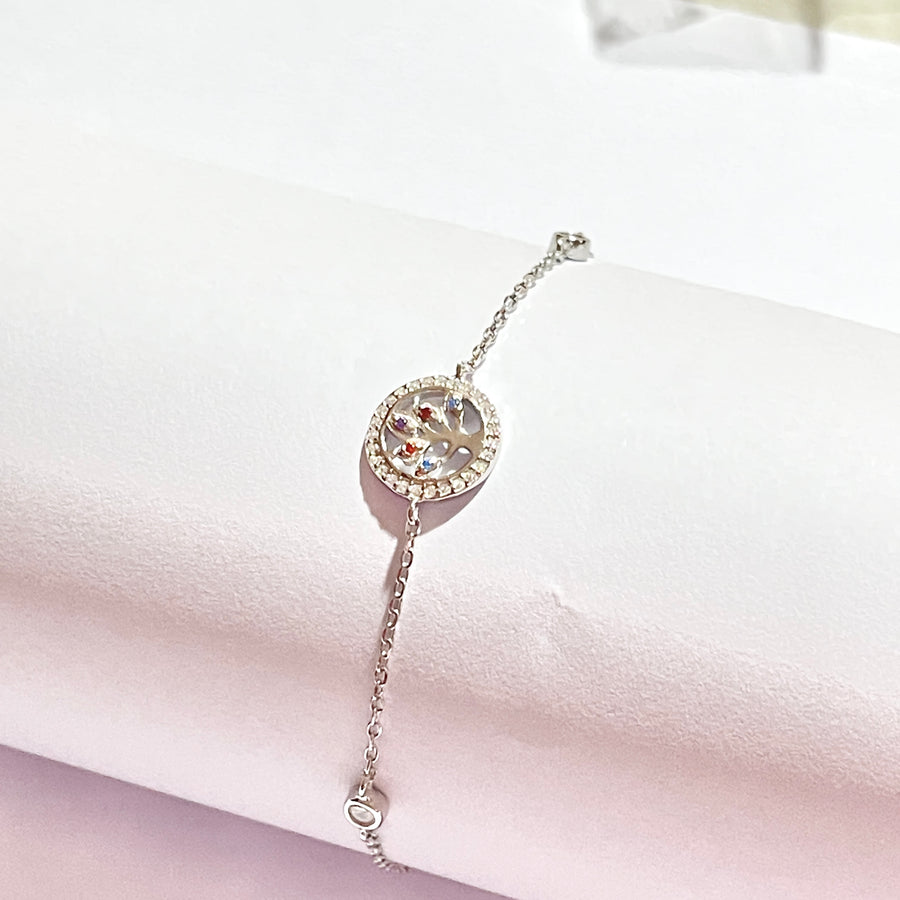 Pulsera Plata Árbol de la Vida Multicolor | Nicola Joyería 