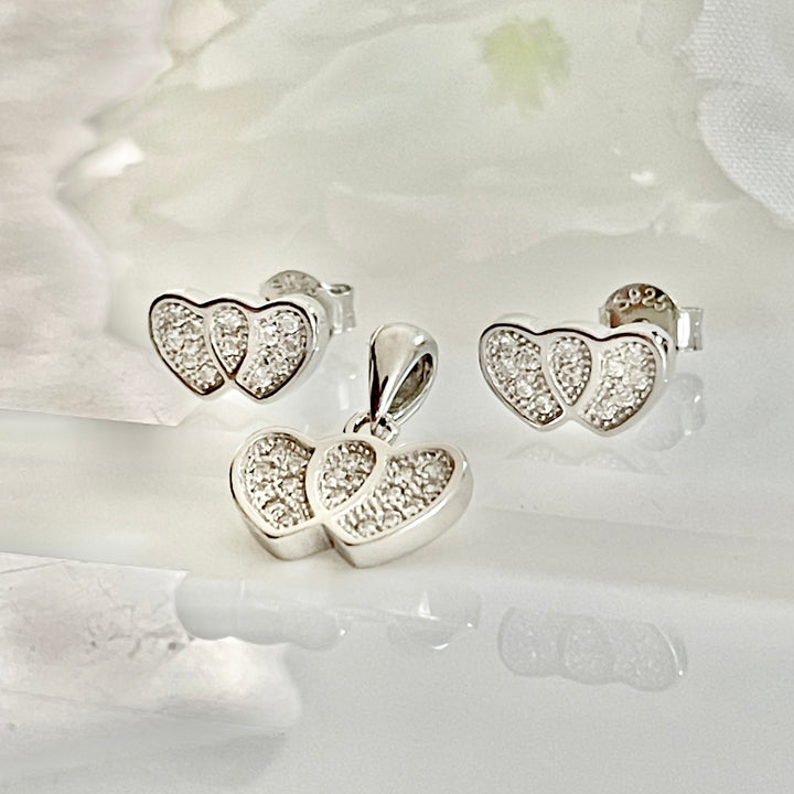 Juego Plata ❤️‍🔥Corazón  Doble| Nicola Joyería 