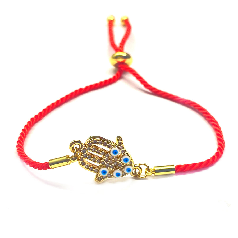 Pulsera Acero 🪬 Mano Mecate Rojo