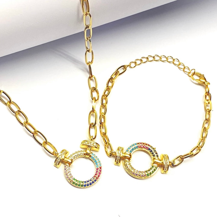 Collar y Pulsera Círculo Colores 🟠 Dorado