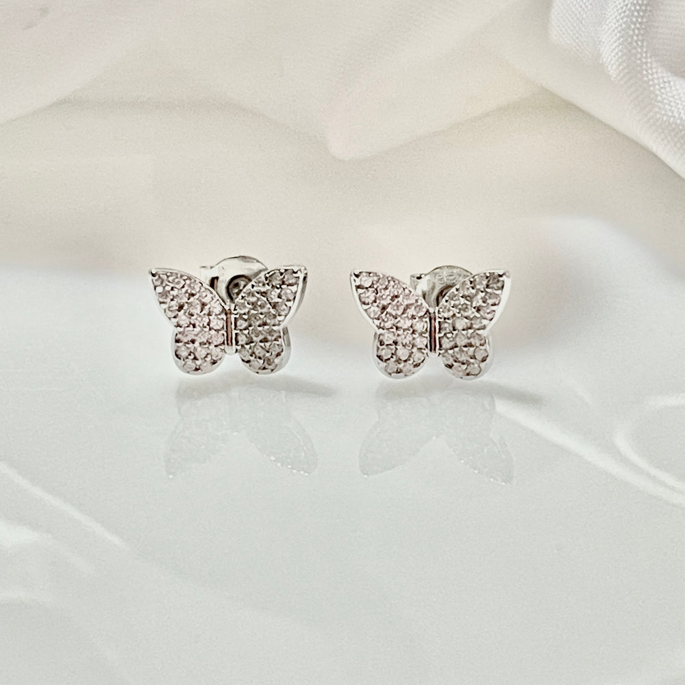 Aretes Plata Mariposa Brillante 10MM | Nicola Joyería 