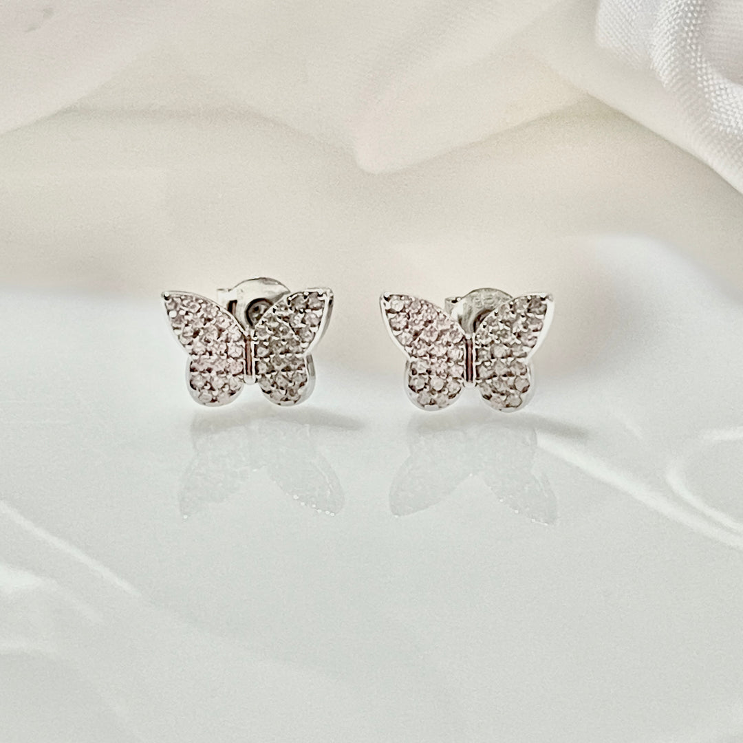 Aretes Plata Mariposa Brillante 10MM | Nicola Joyería 