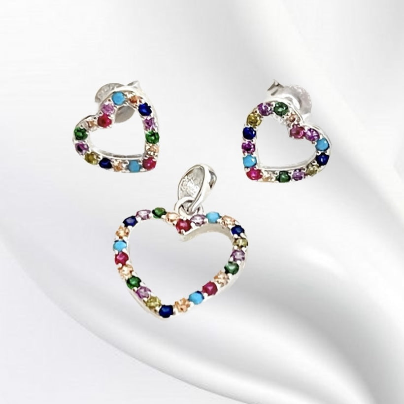 Juego Plata ❤️‍🔥Corazón Grande Multicolor