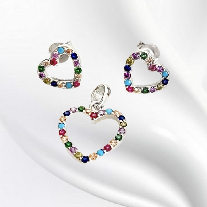 Juego Plata ❤️‍🔥Corazón Grande Multicolor