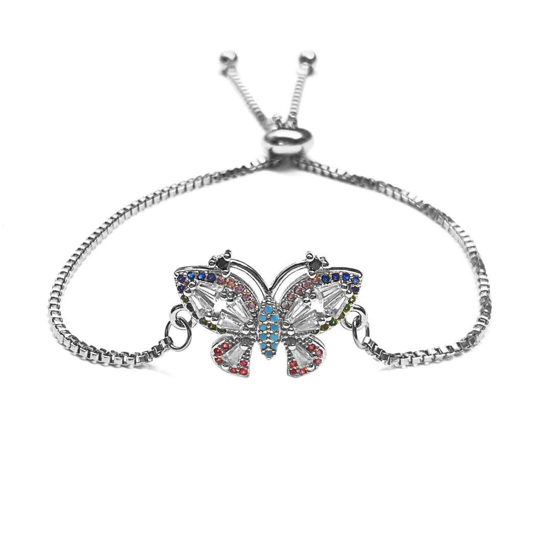 Pulsera Acero 🦋 Mariposa Multicolor Plateada