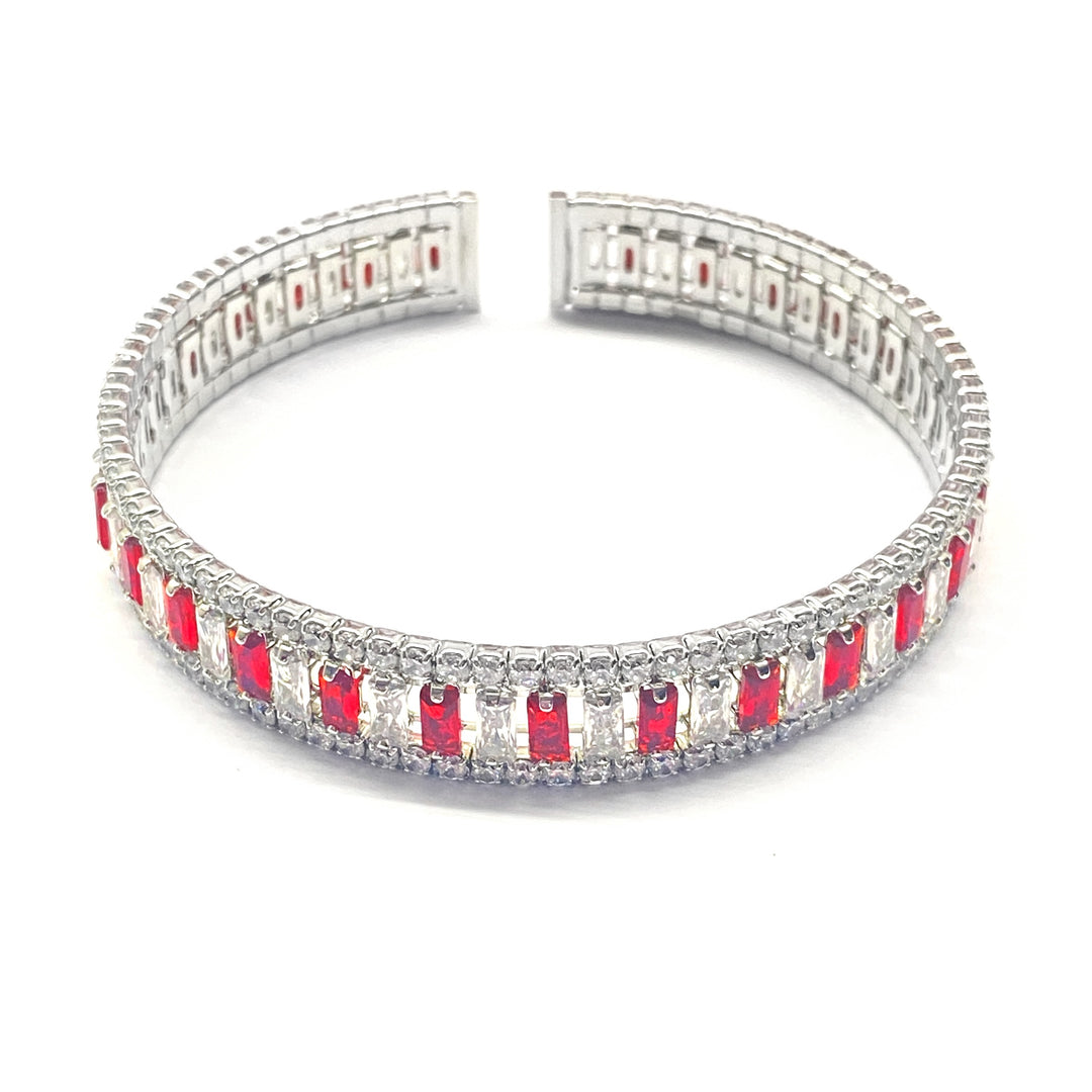 Pulsera Acero 🤍🟥 Aro Plateado