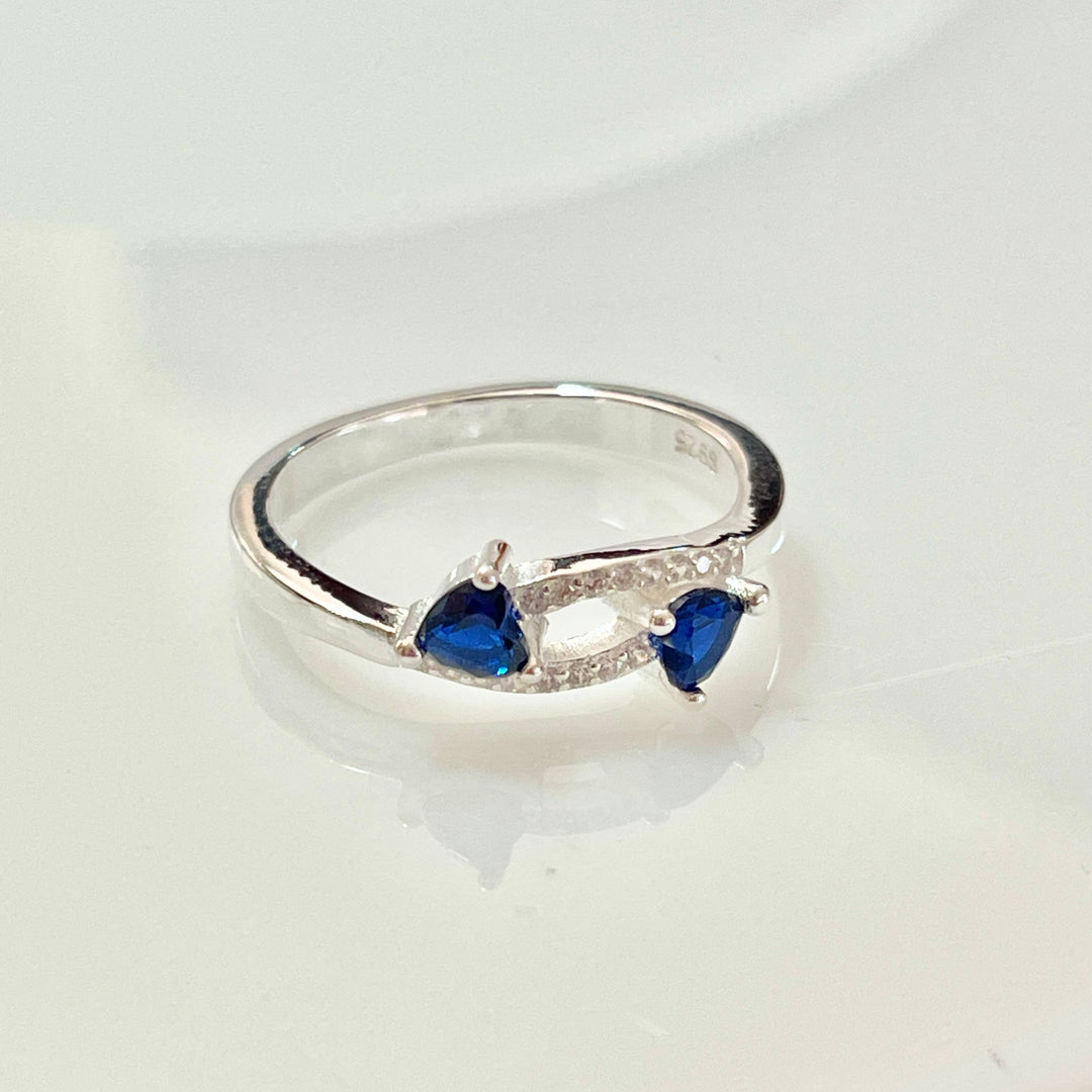 Anillo Plata Promesa Doble Corazón Azul 🔹💙 | Nicola Joyería 