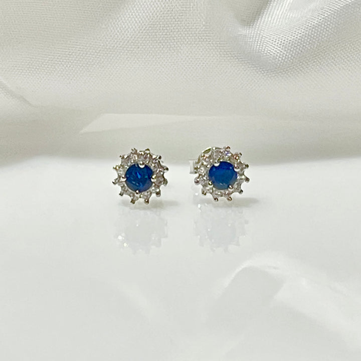 Aretes Plata Flor Azul  8MM | Nicola Joyeria 