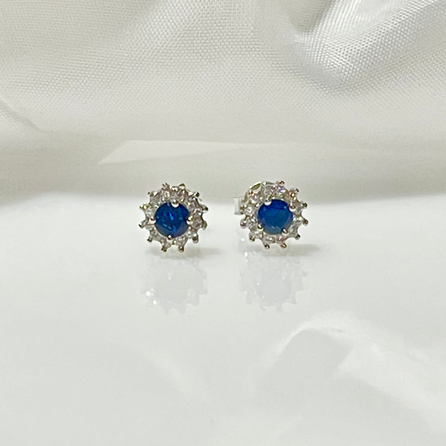 Aretes Plata Flor Azul  8MM | Nicola Joyeria 
