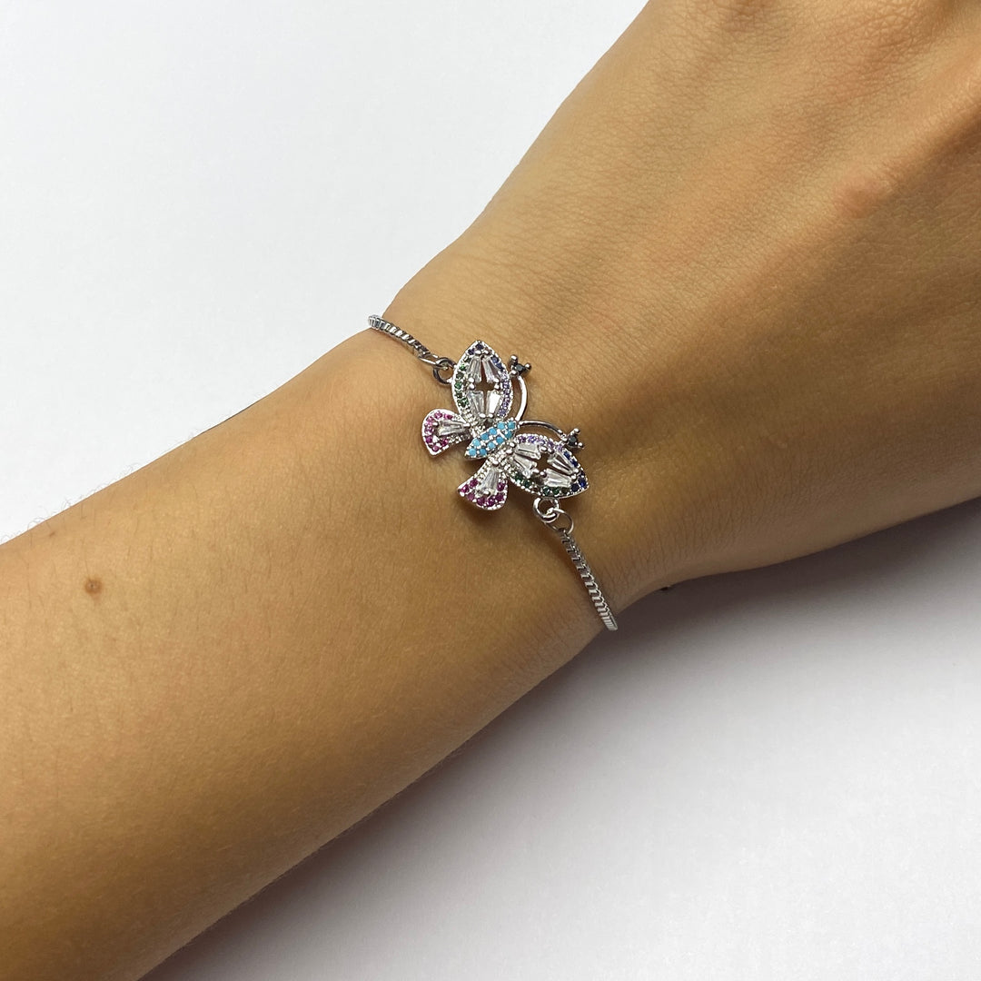 Pulsera Acero 🦋 Mariposa Multicolor Plateada