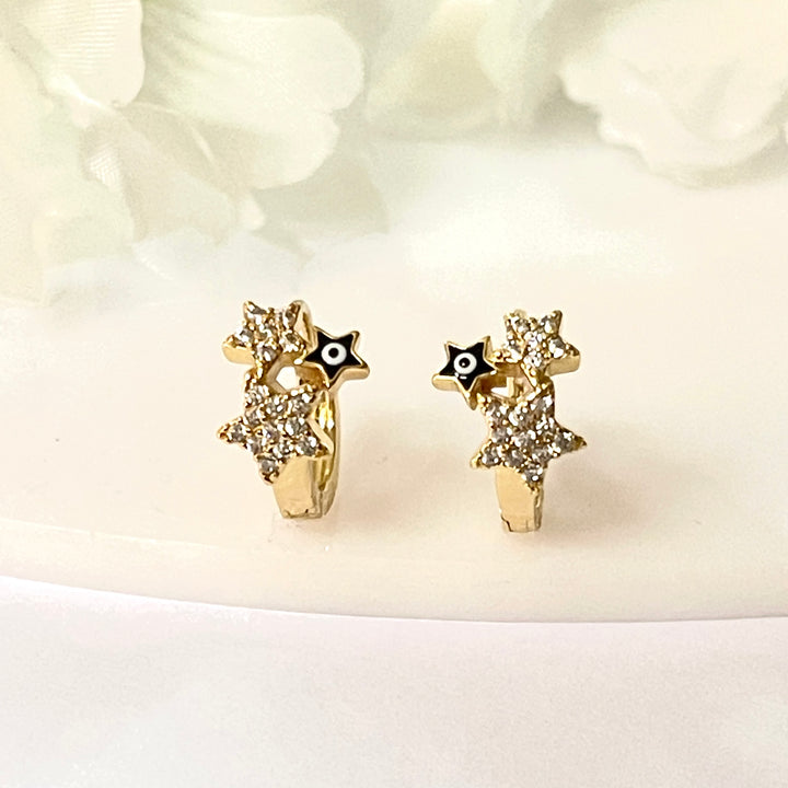 Huggies de Acero 🧿Ojo Turco Negro | Nicola Joyeria 