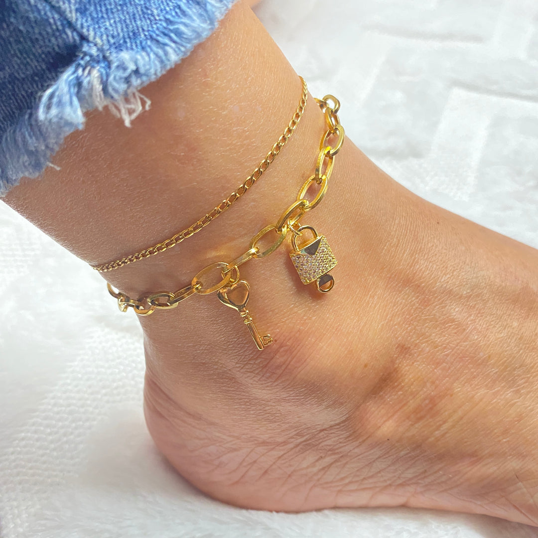 Tobillera Acero 🔐 Candado Llave | Nicola Joyería