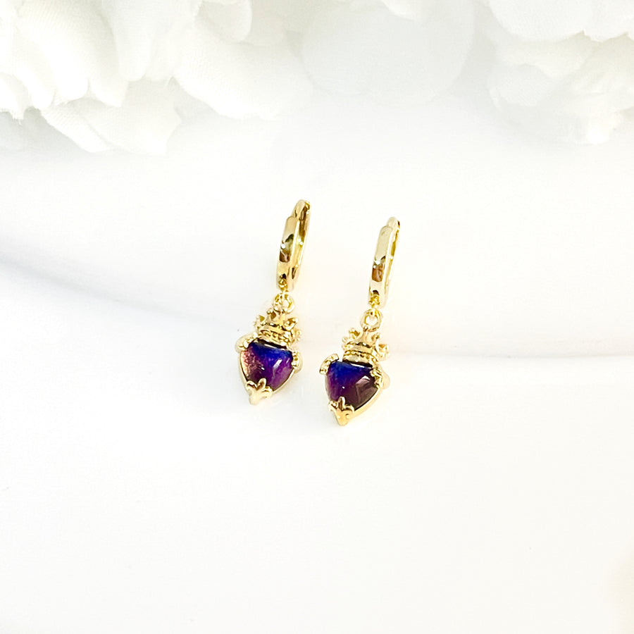 Huggies de Acero☘️👑Corona Morada | Nicola Joyeria 