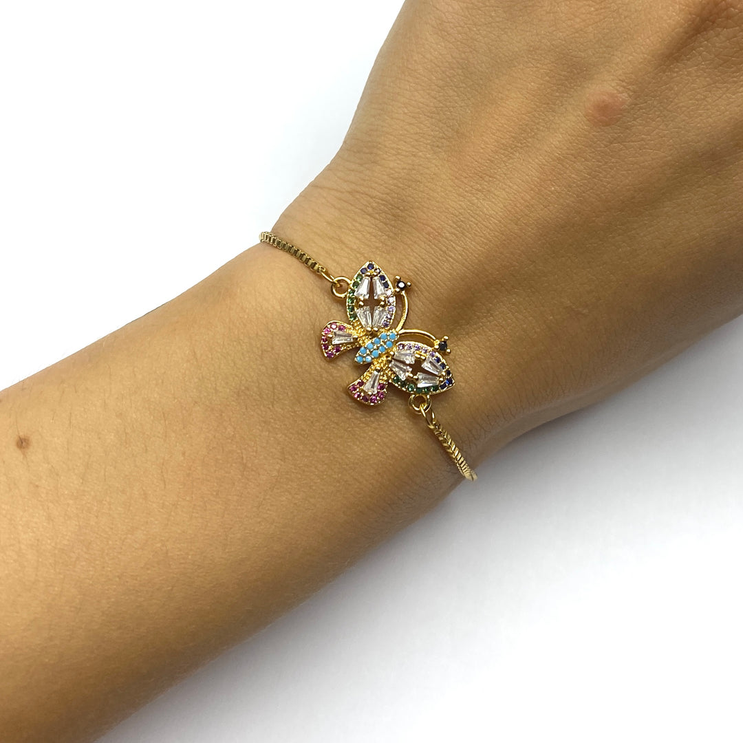 Pulsera Acero 🦋 Mariposa Multicolor Dorada