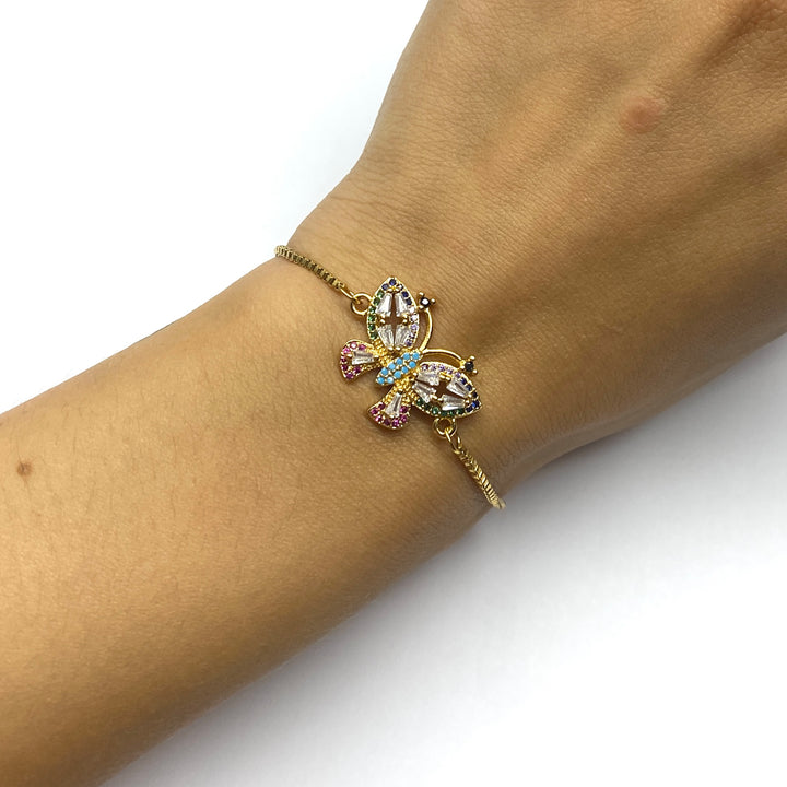 Pulsera Acero 🦋 Mariposa Multicolor Dorada