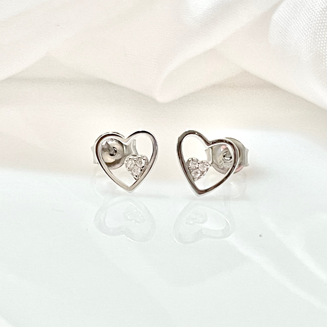 Aretes Plata Corazón Mini Brillo 7MM