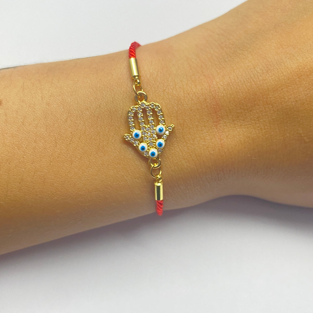 Pulsera Acero 🪬 Mano Mecate Rojo