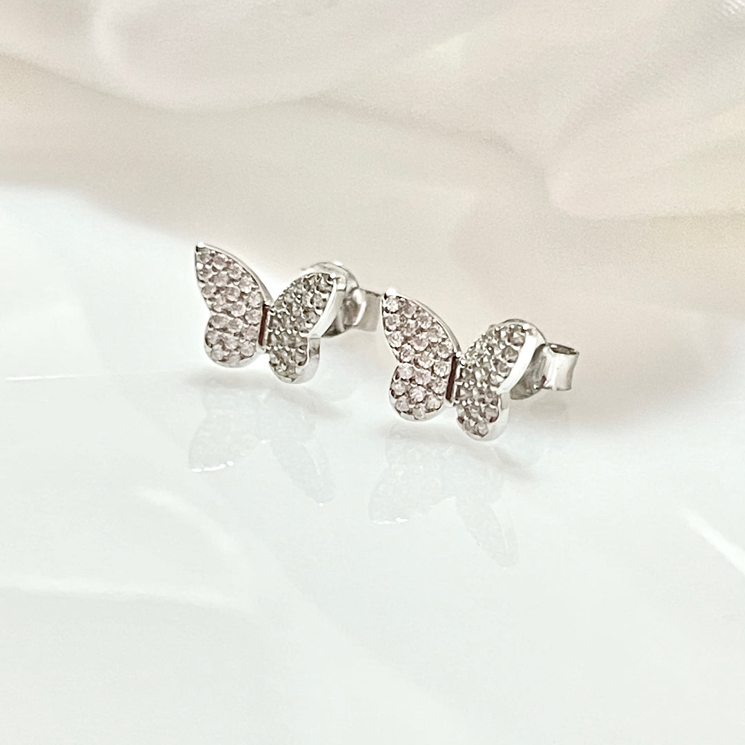 Aretes Plata Mariposa Brillante 10MM