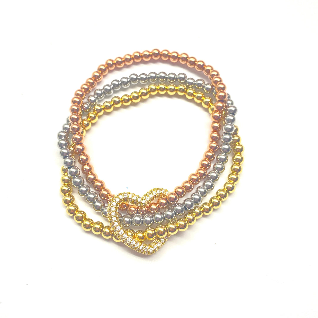 Pulsera Acero 💛 Corazón Dorado Triple
