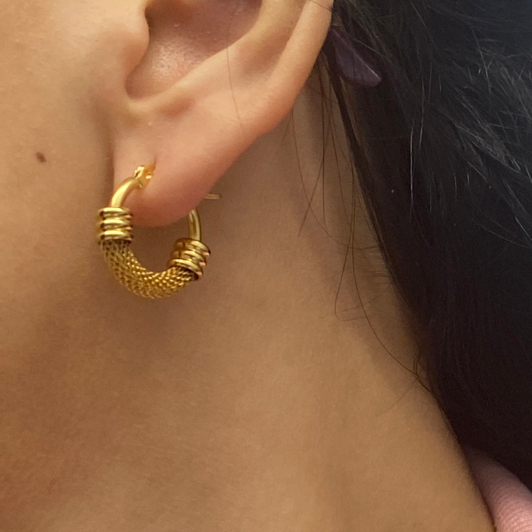 Argollas Acero Malla Dorada