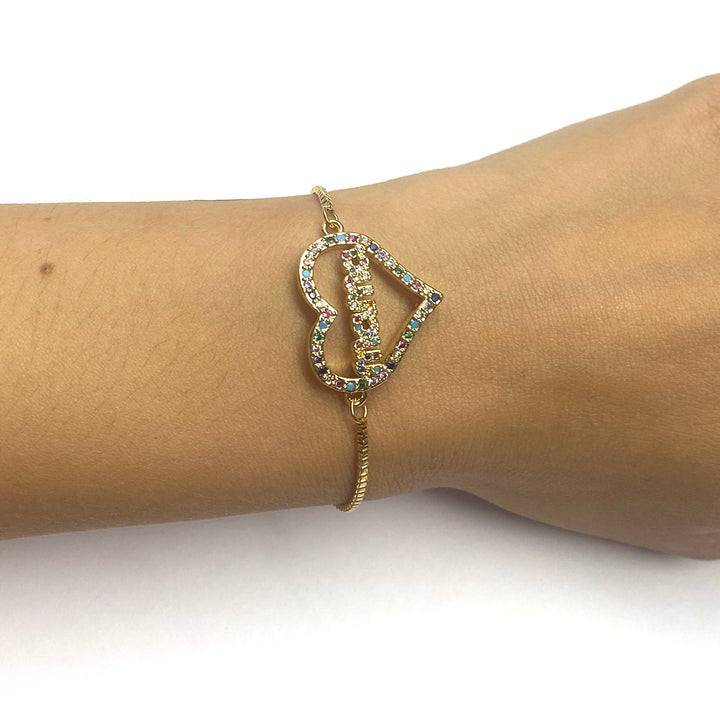Pulsera Acero 🧡 Corazón Mamá Dorado
