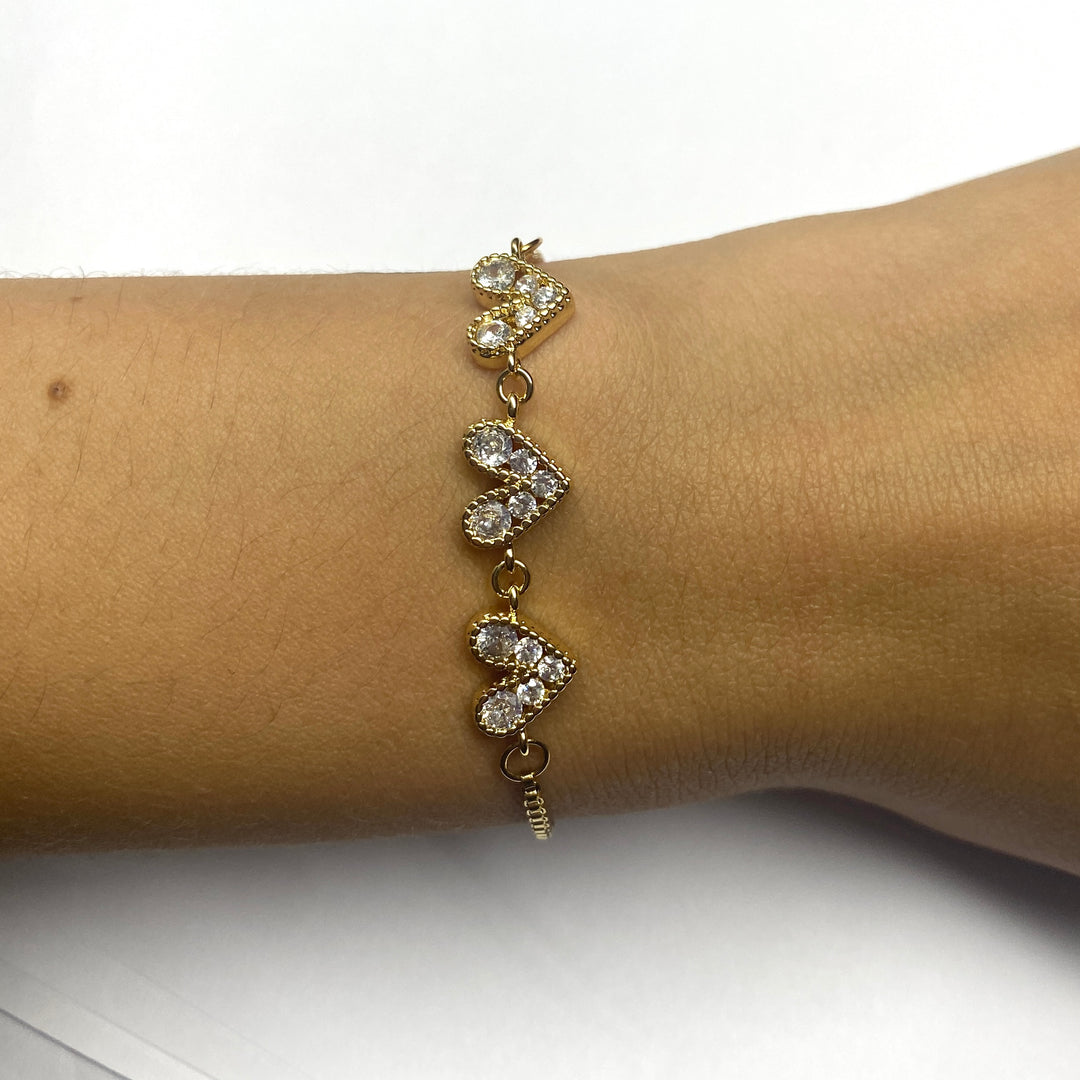 Pulsera Acero 🤍 Corazón Dorado Blanco