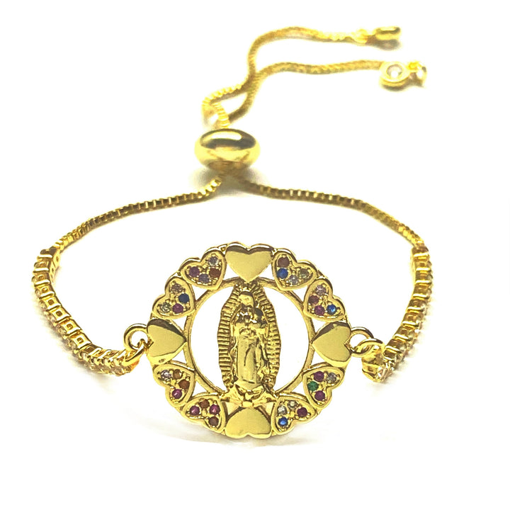 Pulsera Acero Virgen Corazón Dorado