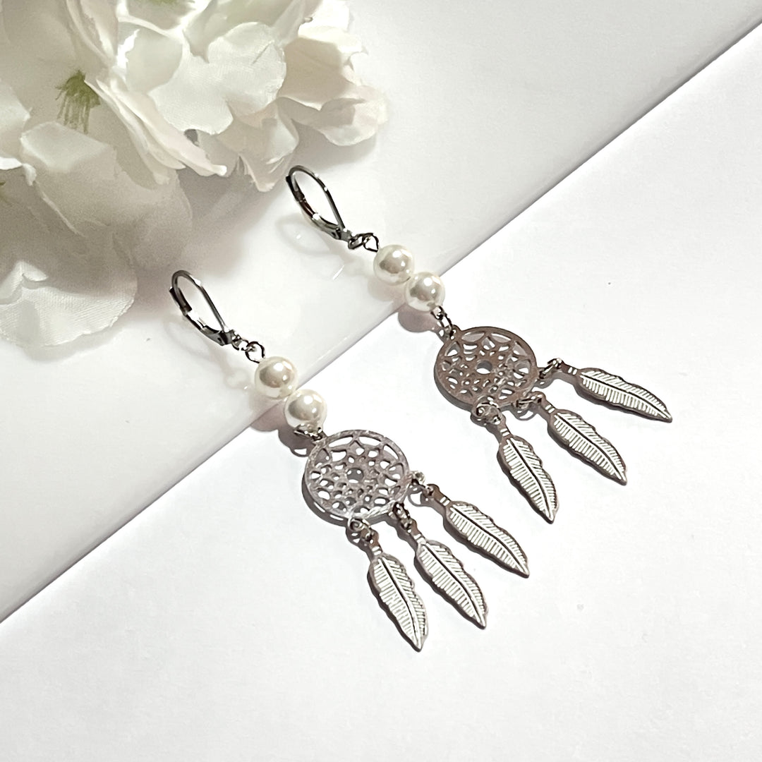 Aretes de Acero Largo Pluma 🪶