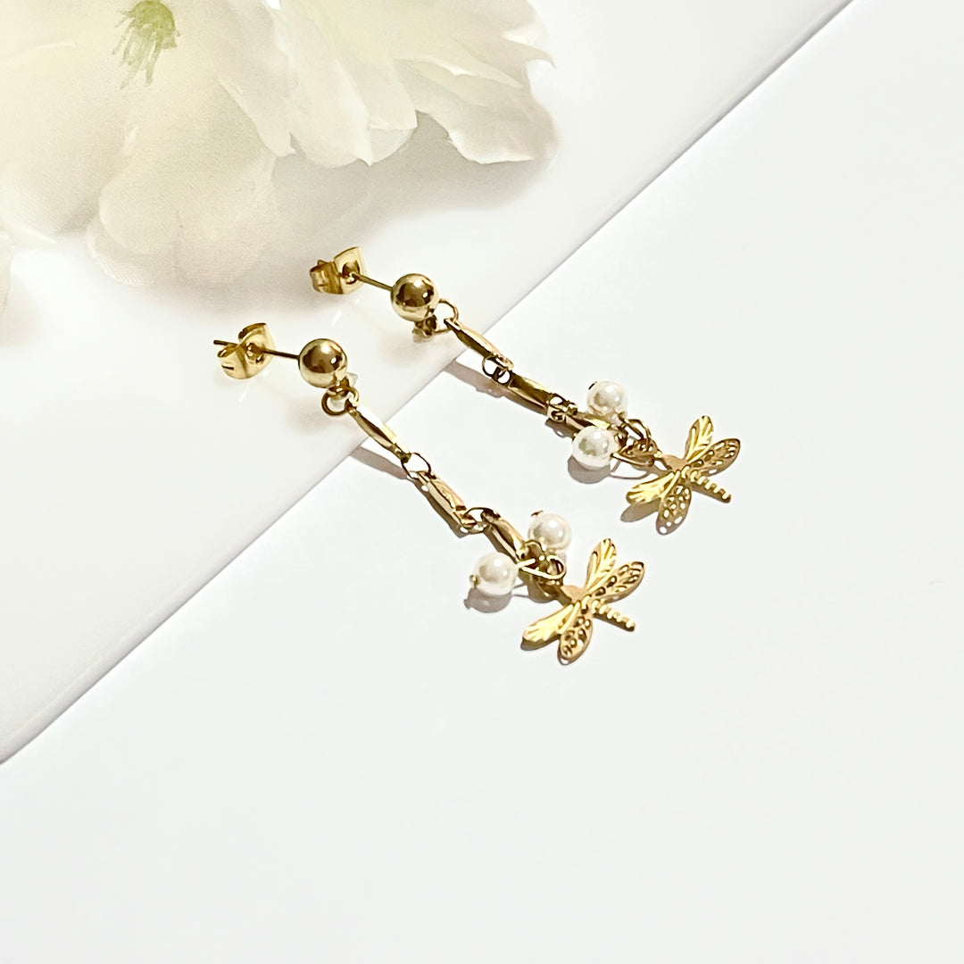 Aretes de Acero Largo Libélula ❤️⚪️| Nicola Joyería 
