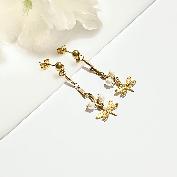 Aretes de Acero Largo Libélula ❤️⚪️| Nicola Joyería 
