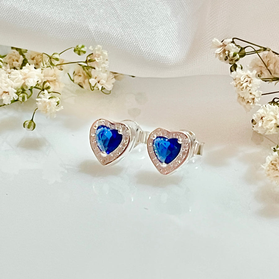 Aretes de Plata Corazones de Circonita Azul | Plata 925 en Costa Rica