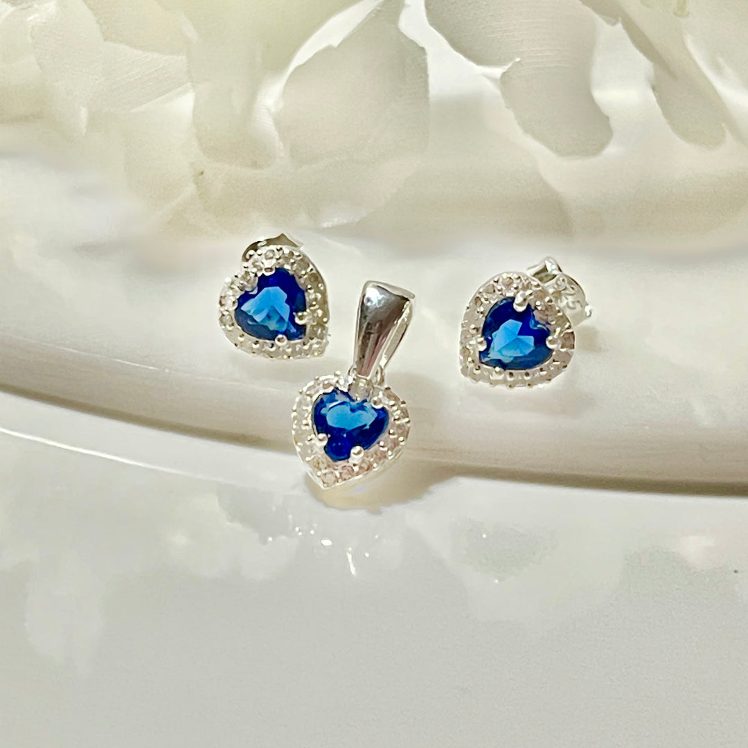 Juego Plata Corazón Azul 💙 | Nicola Joyería 