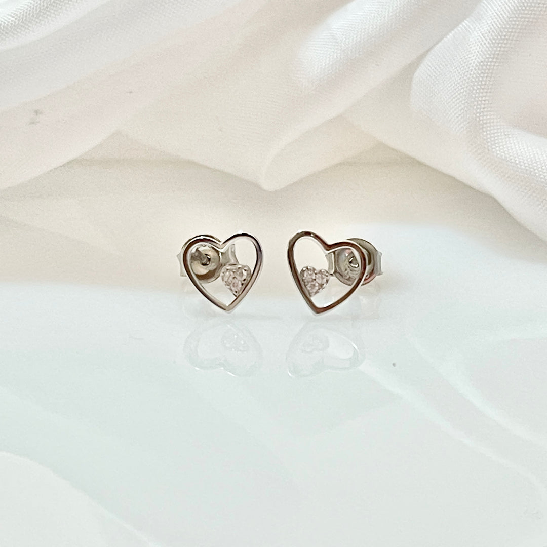 Aretes Plata Corazón Mini Brillo 7MM | Nicola Joyería 