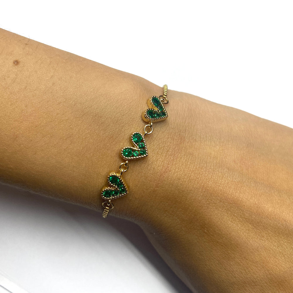Pulsera Acero 💚 Corazón Dorado Verde